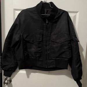 NILI LOTAN McGuire Nylon Bomber Jacket Size Medium Black Womens